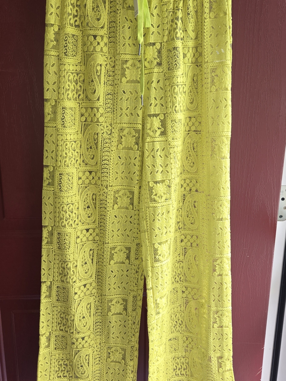 Blithe LA Women's Yellow/charteuse Crochet Swim Cover-Up Pants Nwt